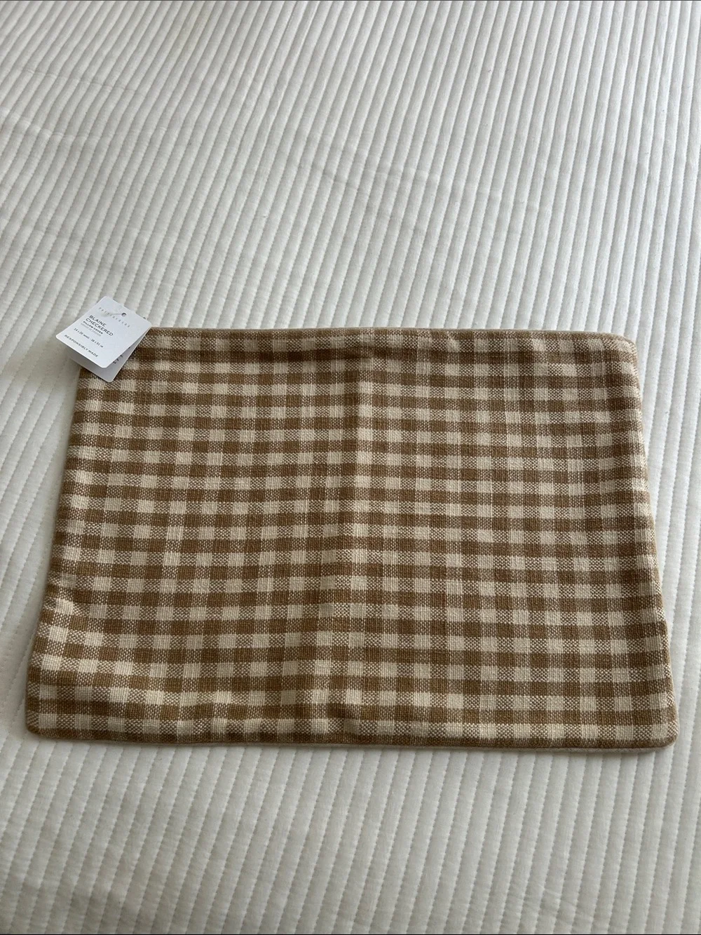 Pottery Barn Blaine Checkered Pillow Cover in Tan and Cream